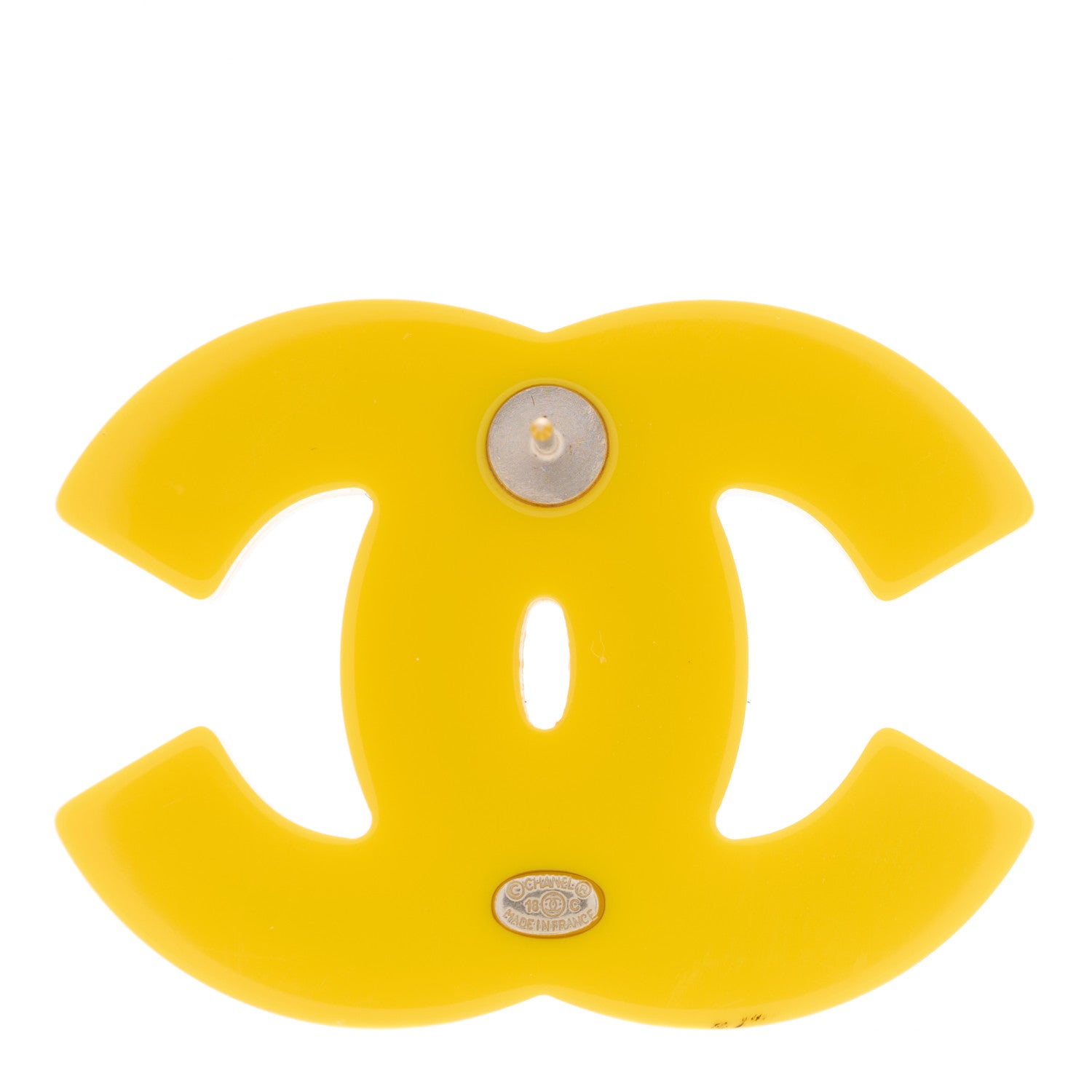 Chanel Resin Glitter Crystal CC Brooch Yellow Blue 3 of 4