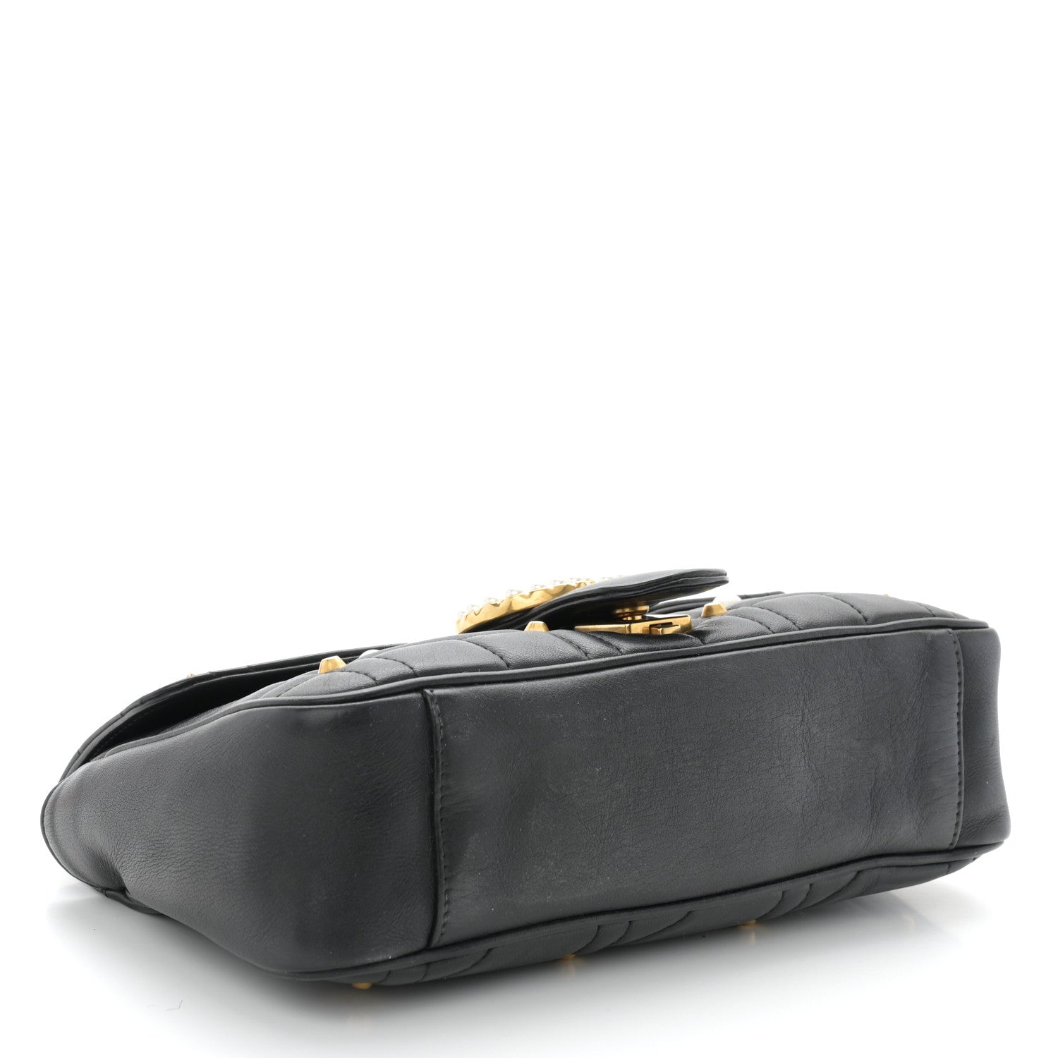 Gucci Calfskin Matelasse Studded Small Pearly GG Marmont Shoulder Bag Black 4 of 11