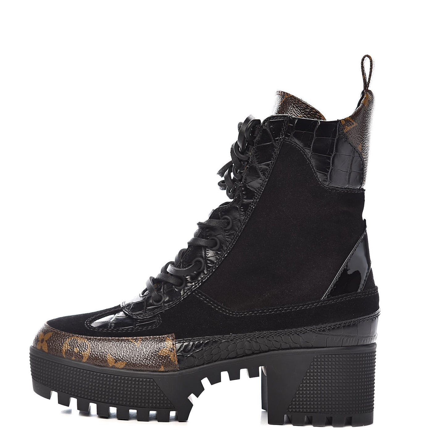 Suede Calfskin Monogram Laureate Platform Desert Boots 35 Black