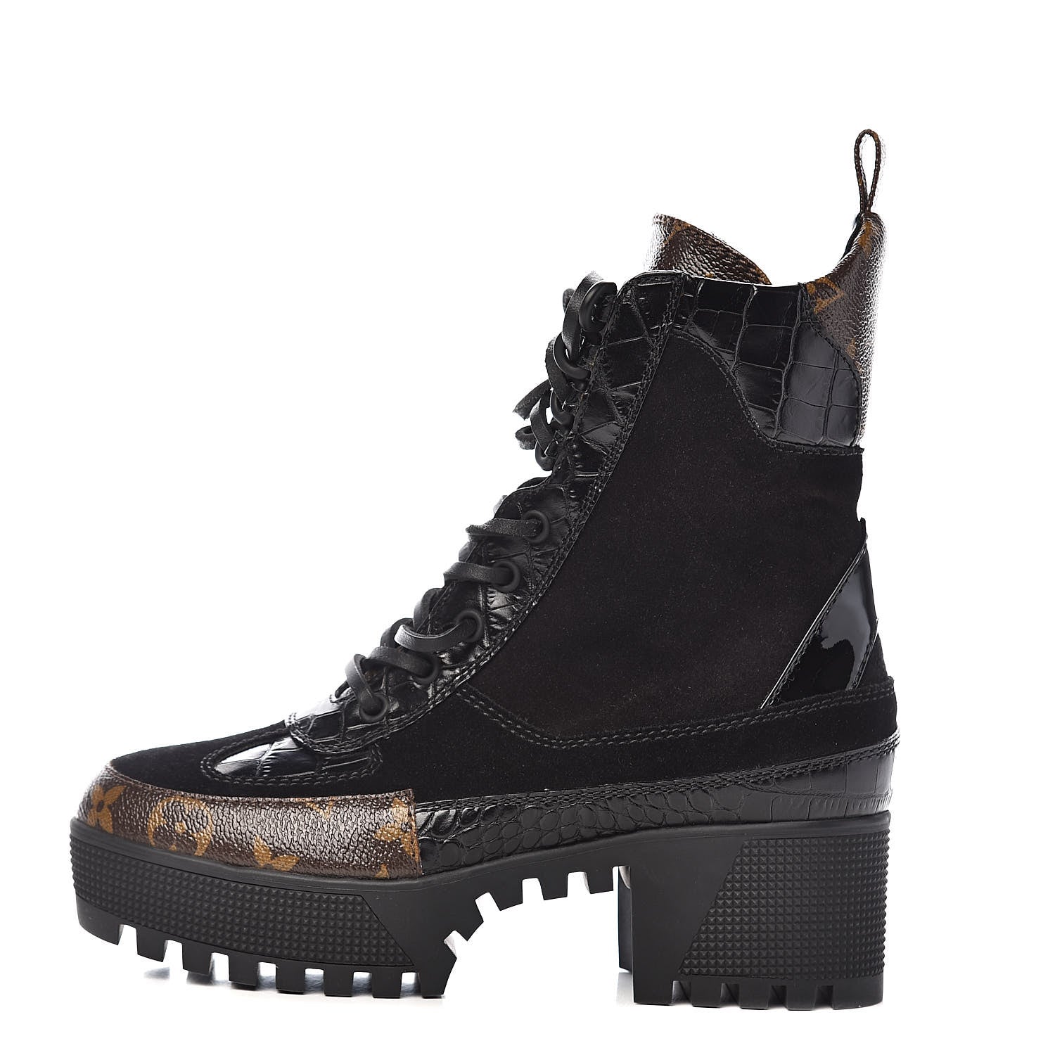 Louis Vuitton Suede Calfskin Monogram Laureate Platform Desert Boots 35 Black 1 of 10