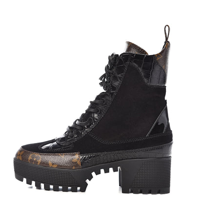 Louis Vuitton Suede Calfskin Monogram Laureate Platform Desert Boots 35 Black 1 of 10