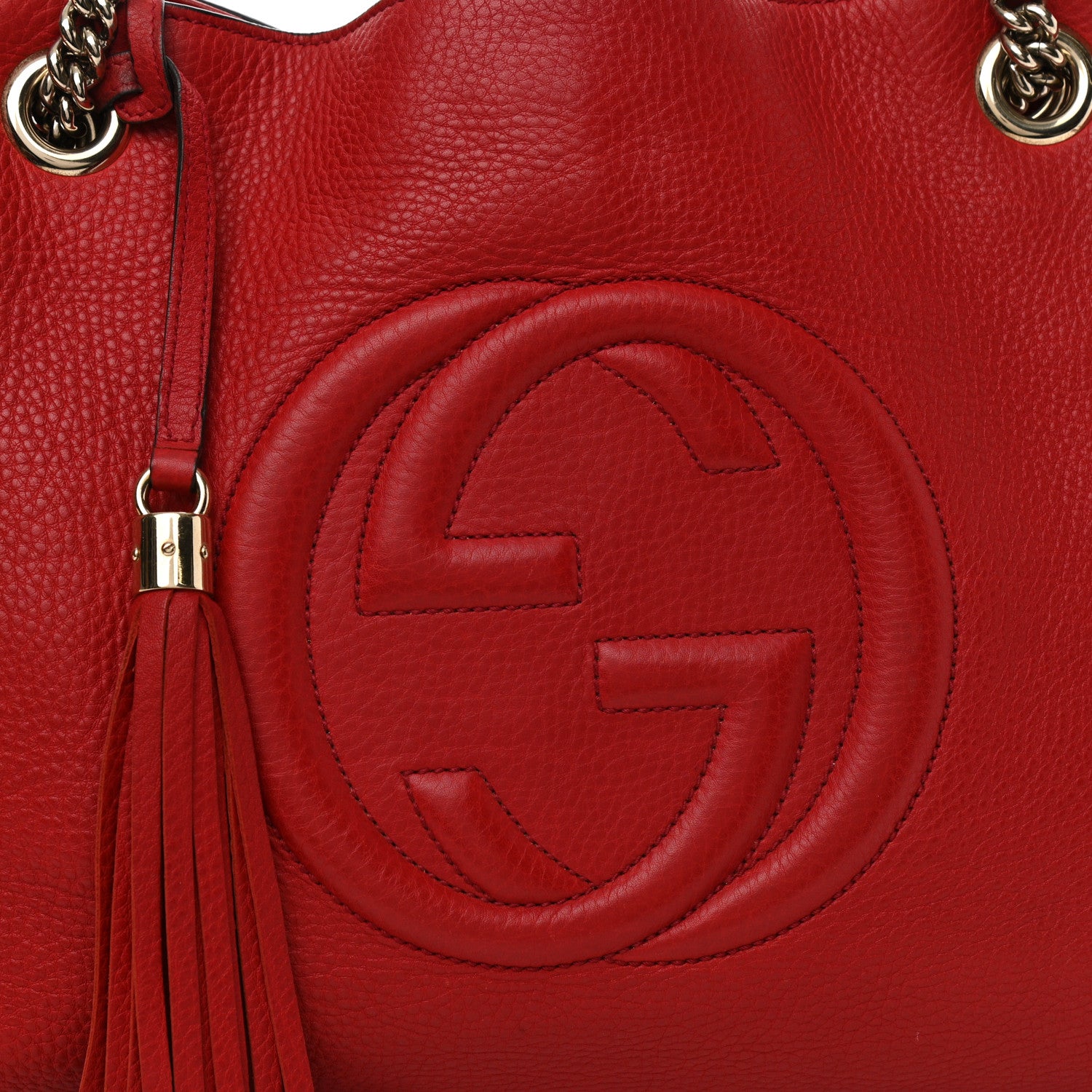 Gucci Pebbled Calfskin Medium Soho Chain Shoulder Bag Red 7 of 14