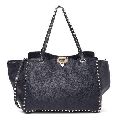 Valentino Garavani Pebbled Calfskin Medium Rockstud Tote Marine 1 of 9