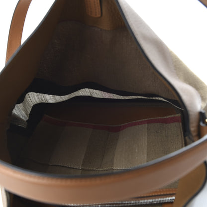 Burberry Grainy Calfskin Canvas Mega Check Medium Ashby Tassel Hobo Saddle Brown 6 of 10