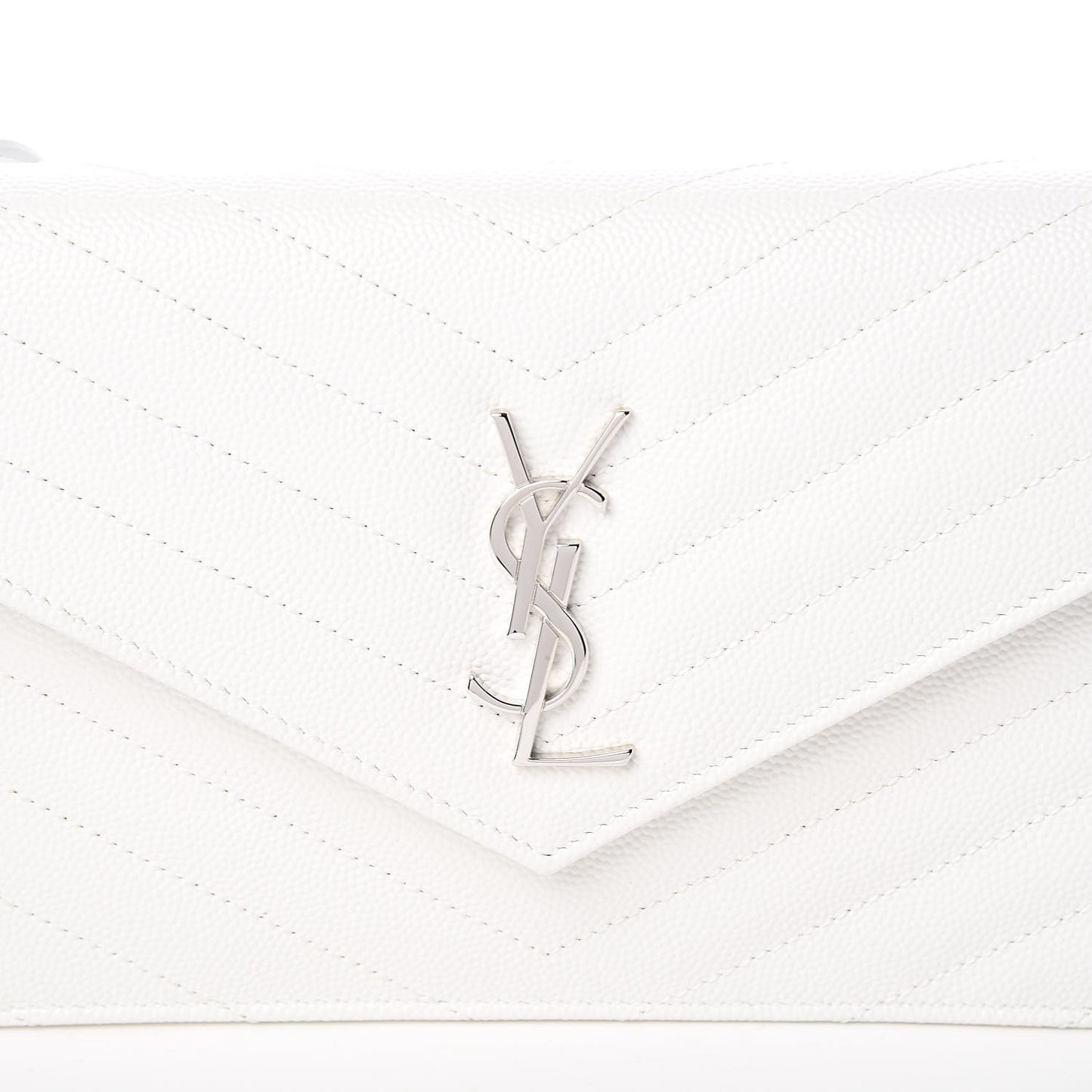 Grain De Poudre Matelasse Chevron Monogram Envelope Chain Wallet Optical White