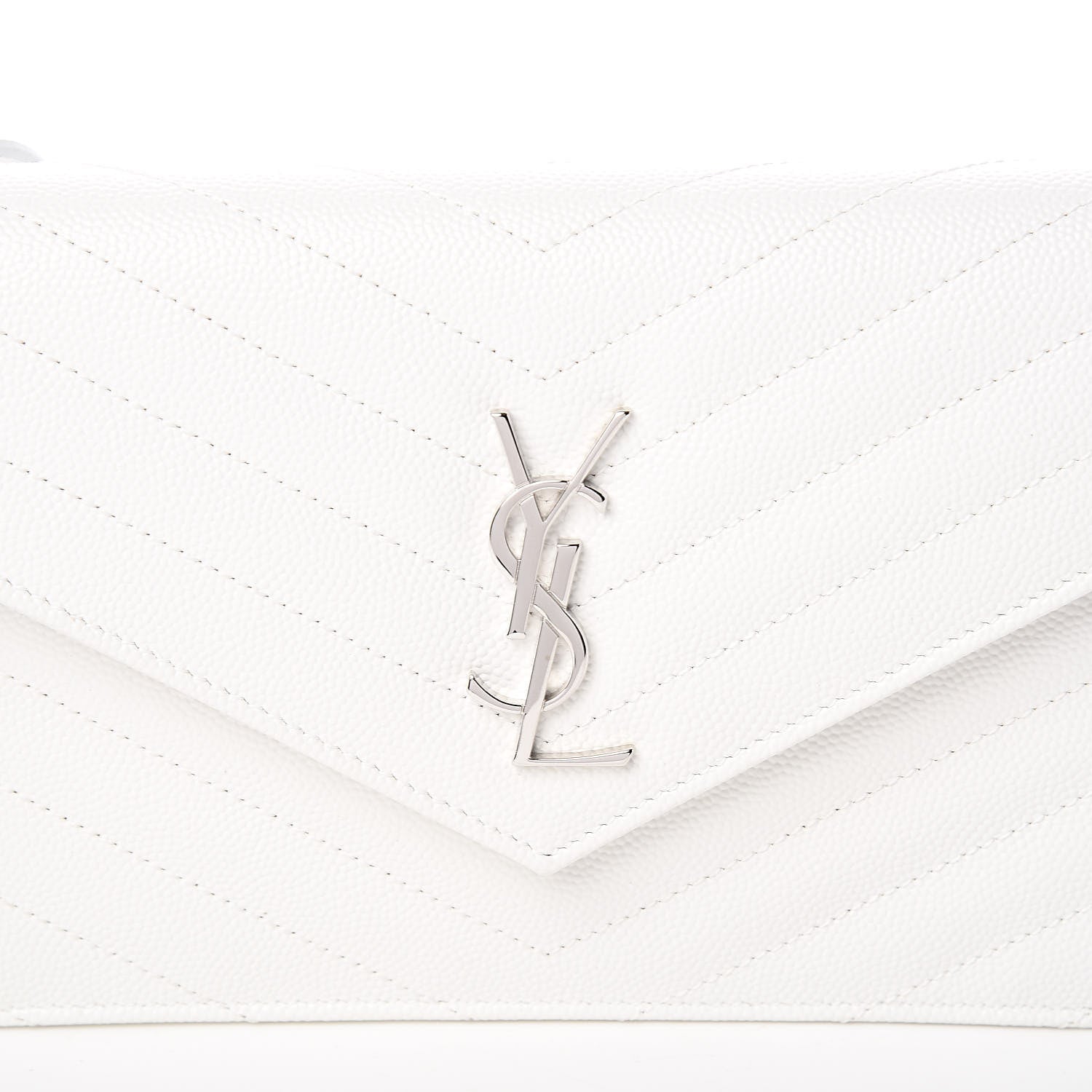 Saint Laurent Grain De Poudre Matelasse Chevron Monogram Envelope Chain Wallet Optical White 10 of 11