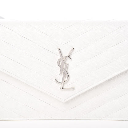 Saint Laurent Grain De Poudre Matelasse Chevron Monogram Envelope Chain Wallet Optical White 10 of 11