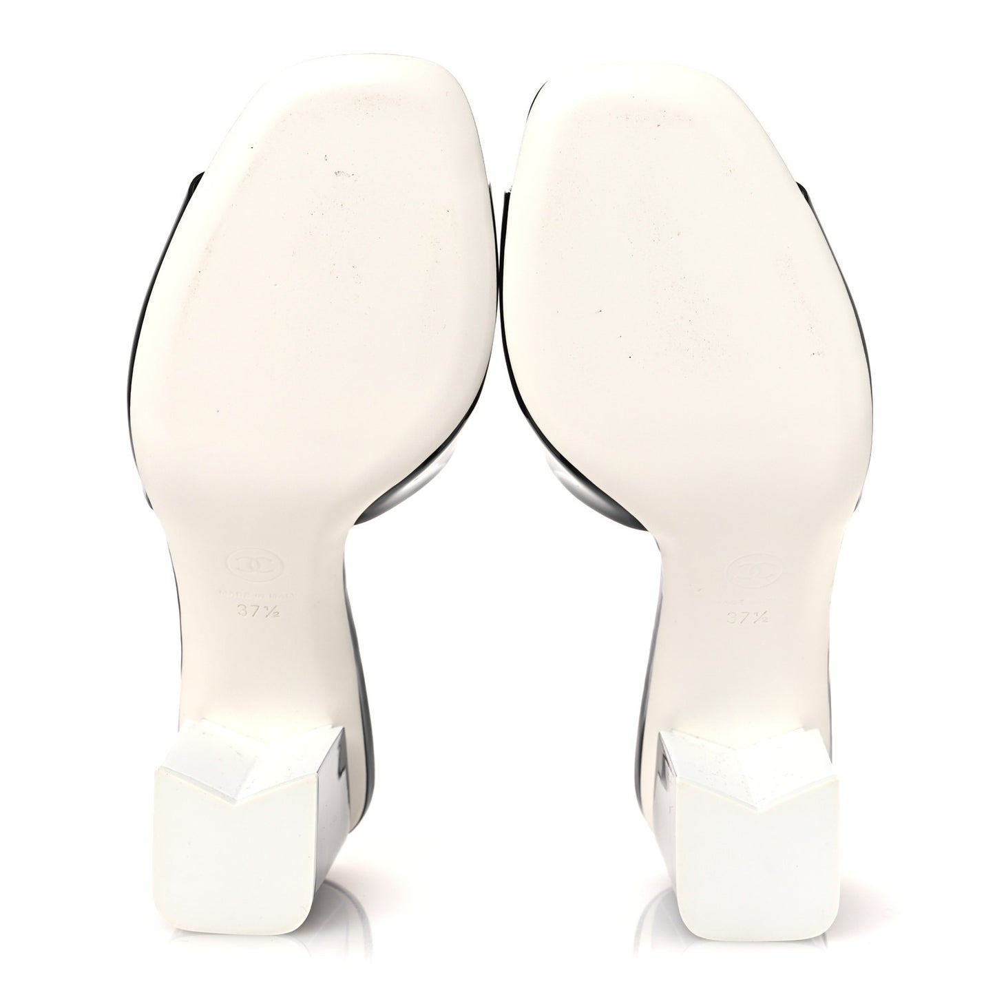 Patent Calfskin CC Mules 37.5 Black White