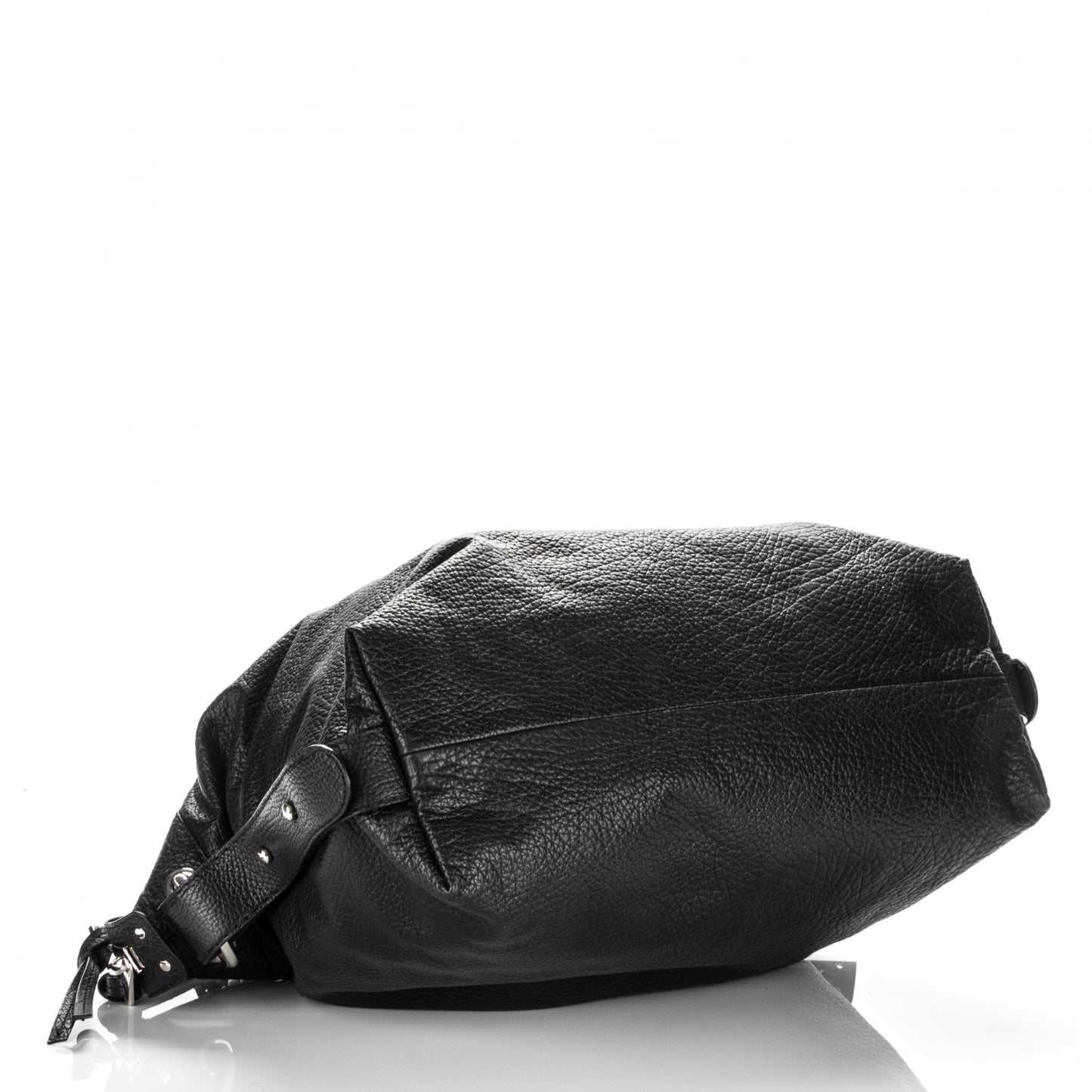 Leather Bamboo Bar Large Shoulder Bag Black