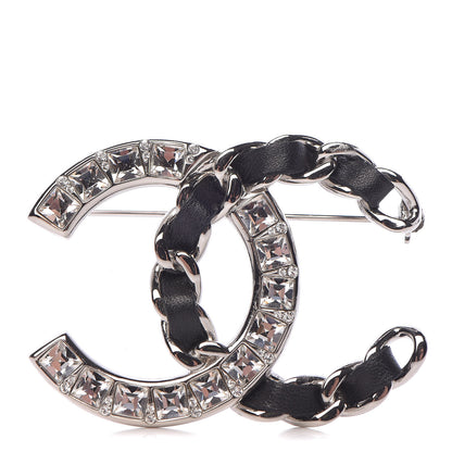 Chanel Lambskin Baguette Crystal CC Brooch Black Silver 1 of 5