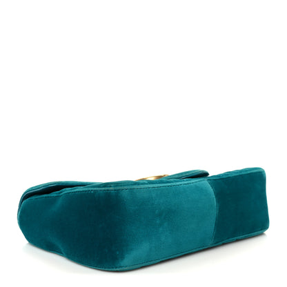 Gucci Velvet Matelasse Small GG Marmont Shoulder Bag Pavone Cyan 4 of 11