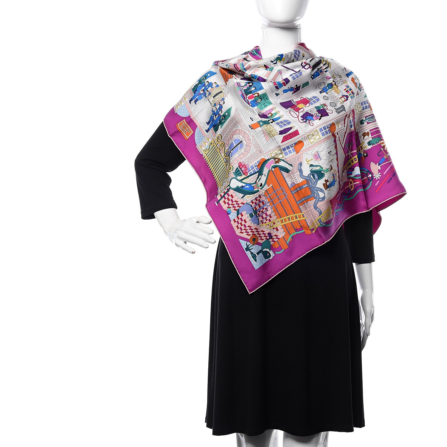 Hermes Silk La Maizeon des Carres Scarf 90 Fuchsia Blanc Multicolore 2 of 5