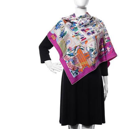 Hermes Silk La Maizeon des Carres Scarf 90 Fuchsia Blanc Multicolore 2 of 5