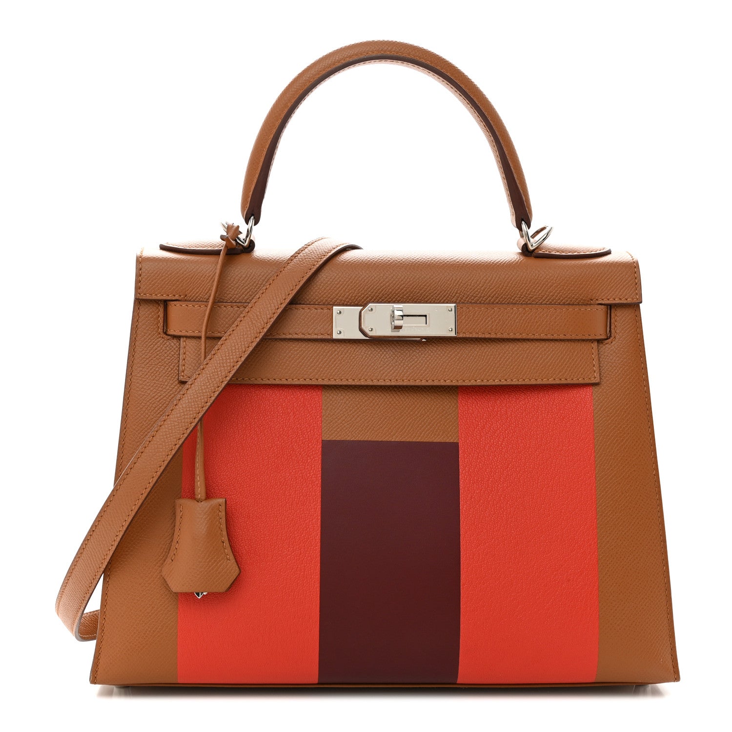 Hermes Epsom Chevre Mysore Sombrero Kellygraphie Lettre H Kelly Sellier 28 Capucine Gold Bordeaux 1 of 13