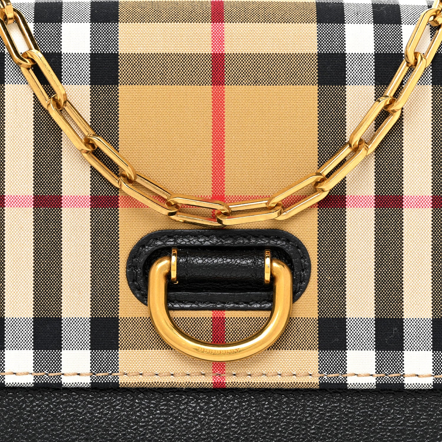 Burberry Goatskin Cotton Canvas Vintage Check D-Ring Mini Bag Black Antique Yellow 8 of 12