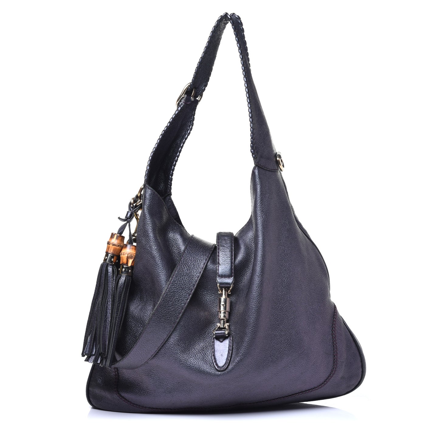 Metallic Calfskin Large New Jackie Shoulder Bag Blue