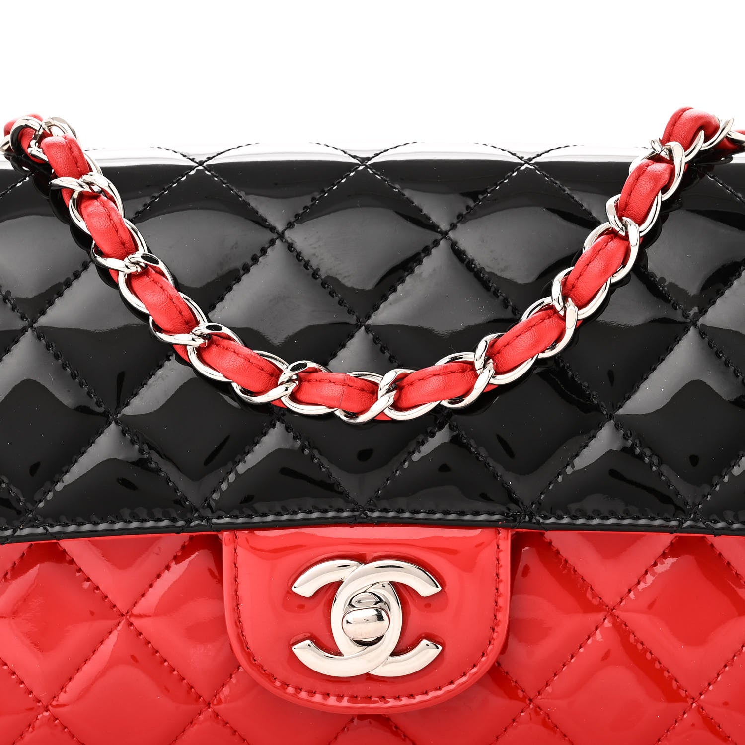 Chanel Patent Calfskin Quilted Bi-Color Mini Rectangular Flap Red Black 8 of 10