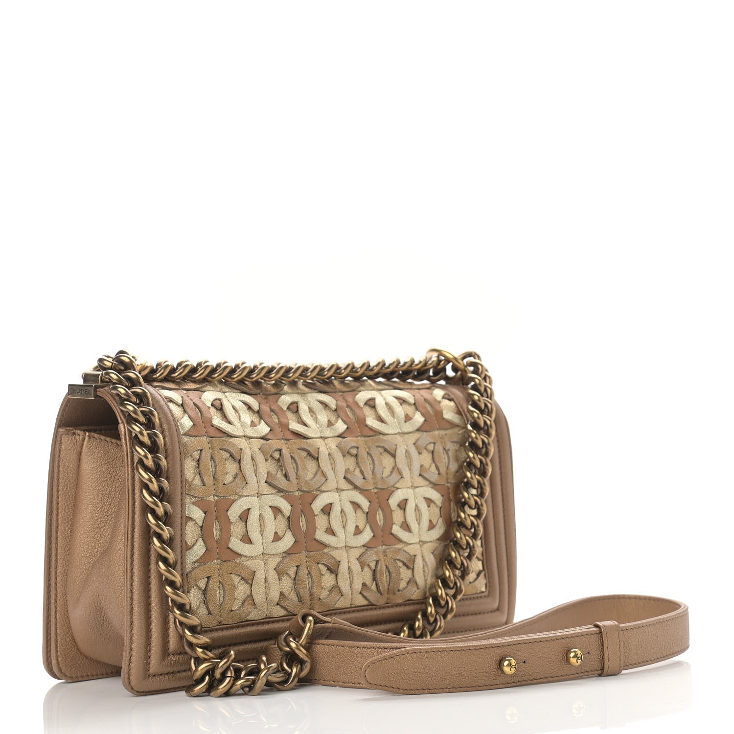 Chanel Metallic Lambskin Medium Golden CC Boy Flap Dark Gold 3 of 15