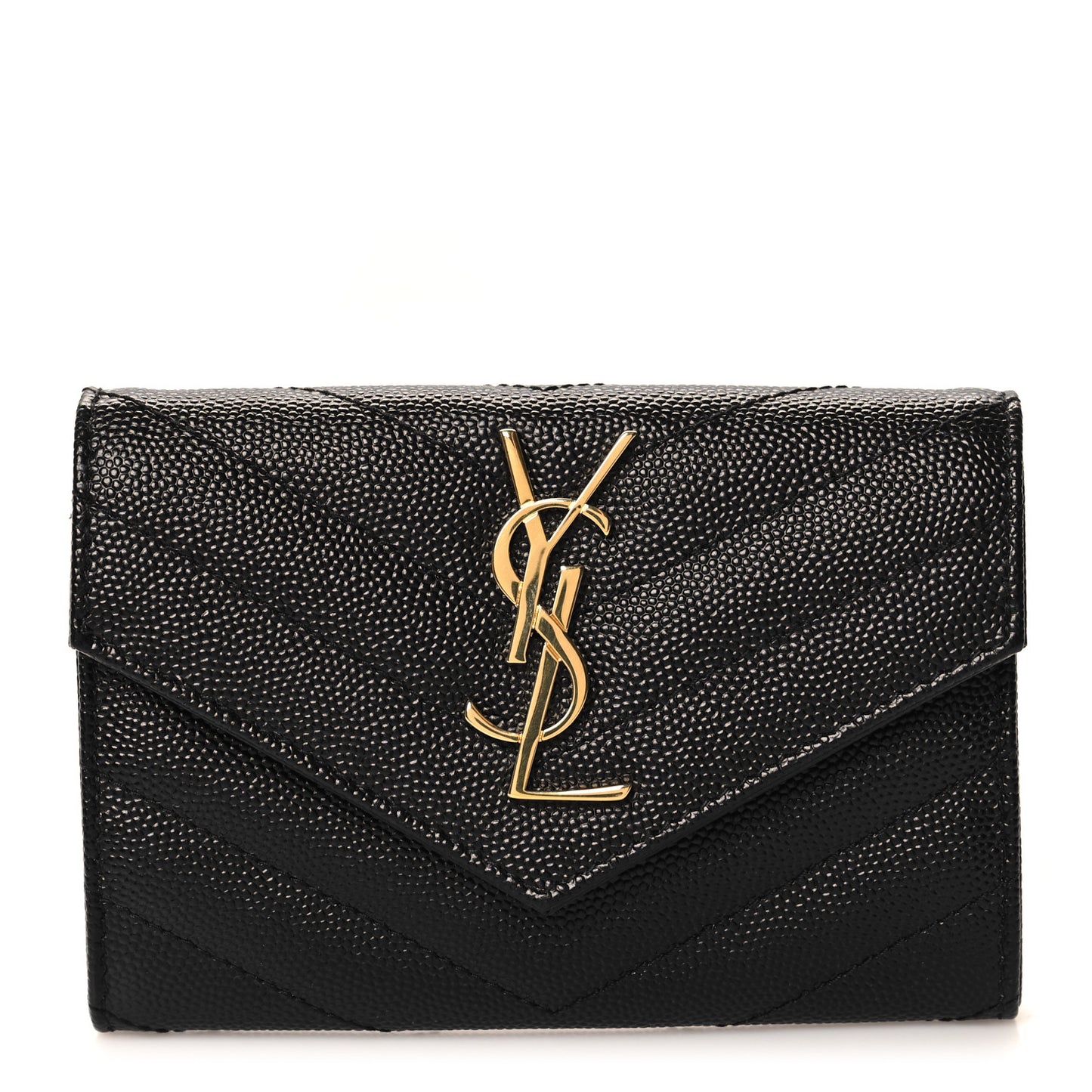 Grain De Poudre Matelasse Chevron Small Monogram Envelope Wallet Black
