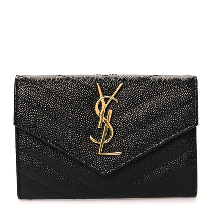 Saint Laurent Grain De Poudre Matelasse Chevron Small Monogram Envelope Wallet Black 1 of 8