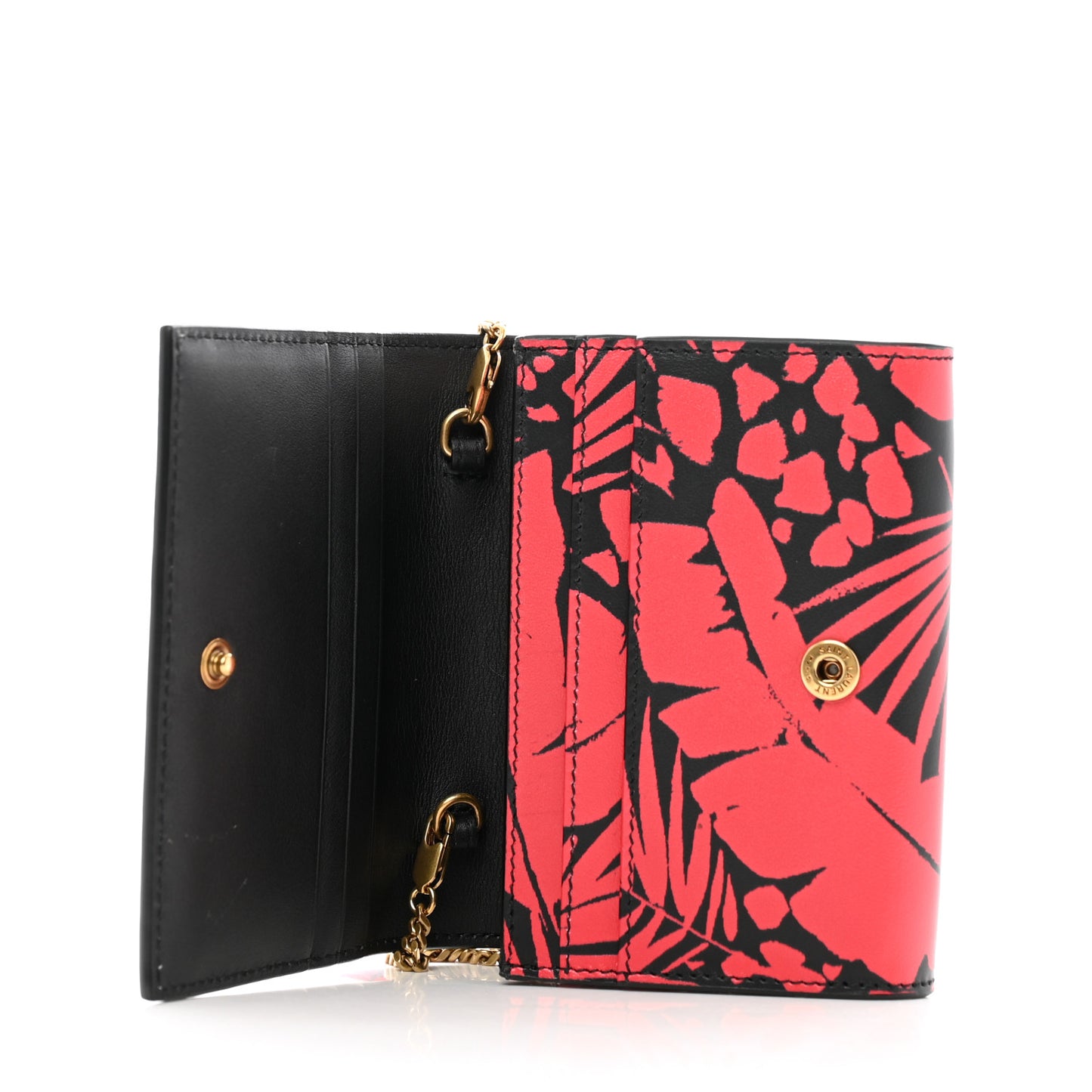 Calfskin Monogram Tropical Print Chain Card Case Red Black