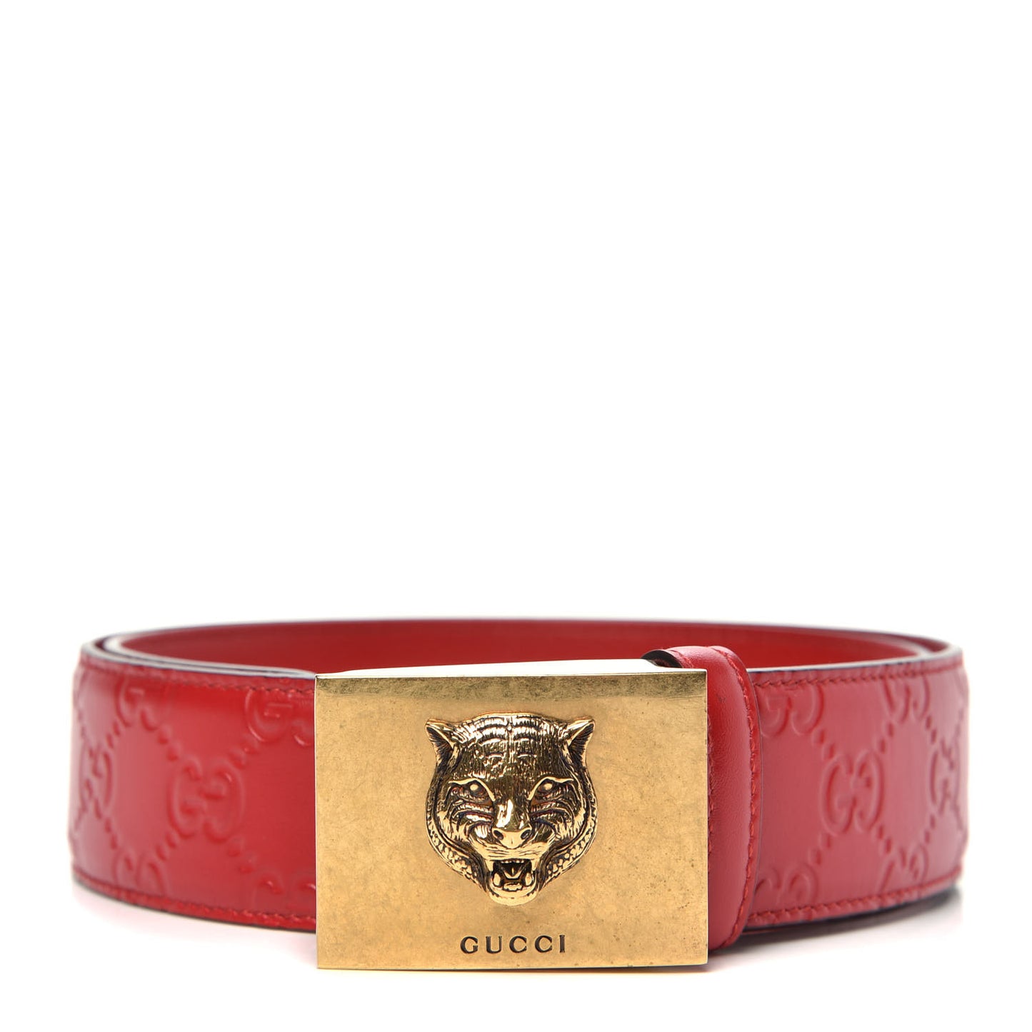 Guccissima Feline Plaque Belt 85 34 Hibiscus Red
