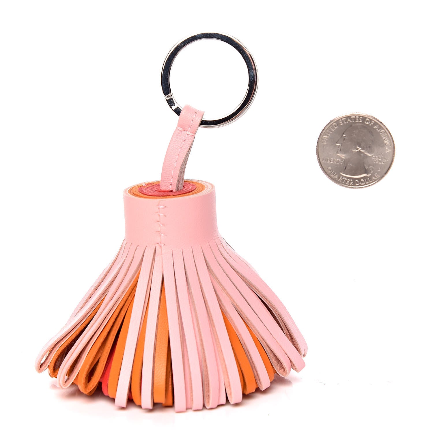 Hermes Lambskin Tri-Color Carmen Tassel Key Holder Rose Sakura Orange Bougainvillea 2 of 4