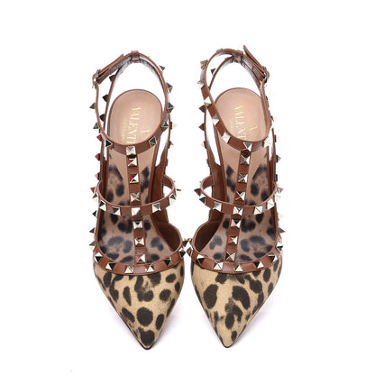Valentino Garavani Canvas Leopard Print Rockstud Ankle Strap 100mm Pumps 39 Brown 5 of 11