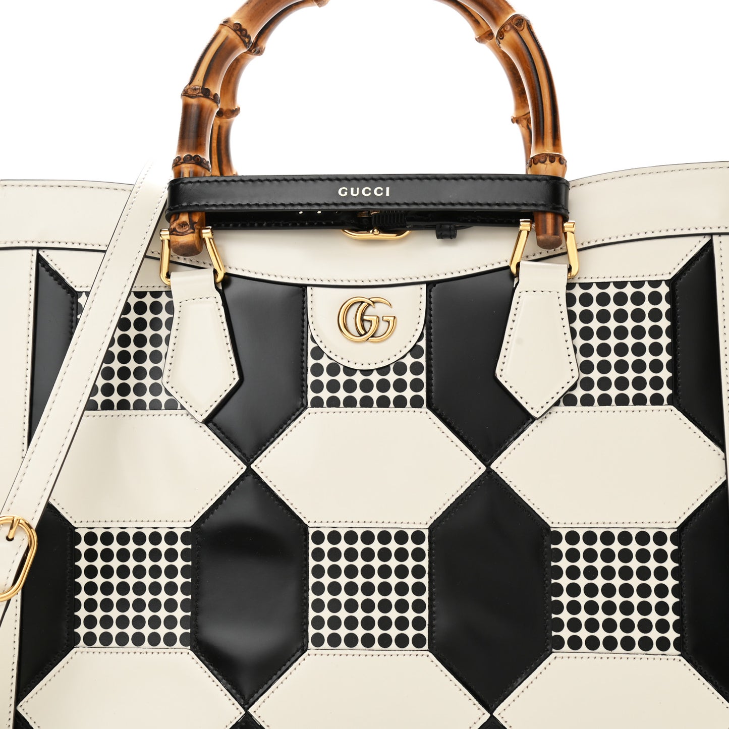 Calfskin Geometric Inlay Medium Diana Tote Bag White Black