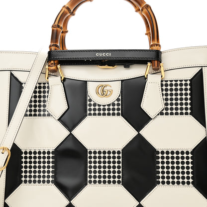 Gucci Calfskin Geometric Inlay Medium Diana Tote Bag White Black 8 of 10