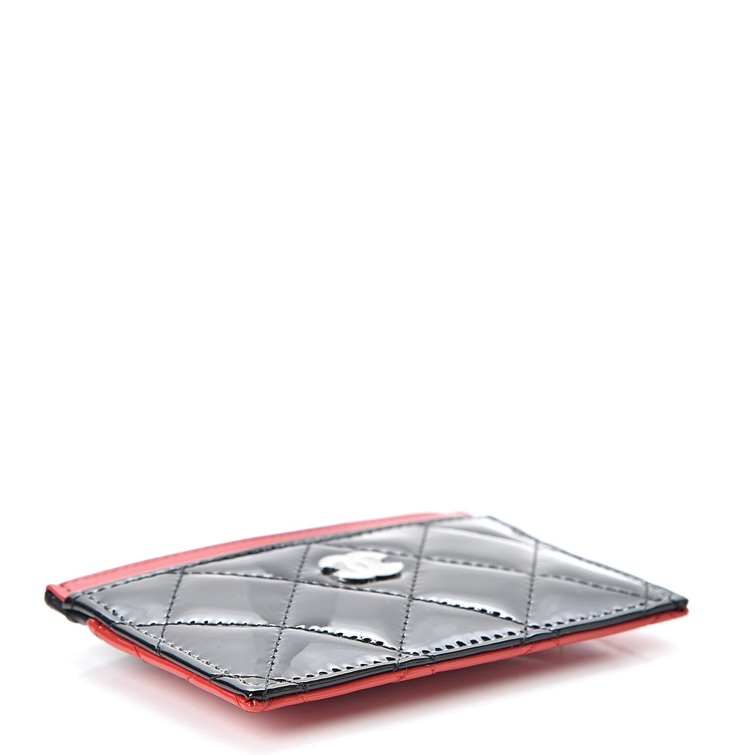 Chanel Patent Quilted Bi-Color Card Holder Black Red 4 of 9