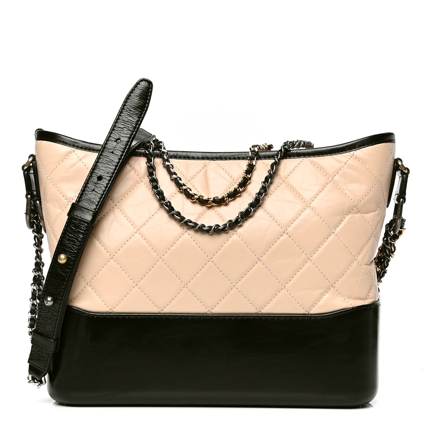 Chanel Aged Calfskin Quilted Medium Gabrielle Hobo Beige Black 1 of 4
