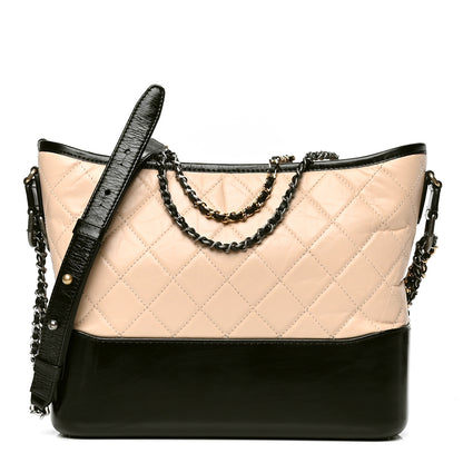 Chanel Aged Calfskin Quilted Medium Gabrielle Hobo Beige Black 1 of 4
