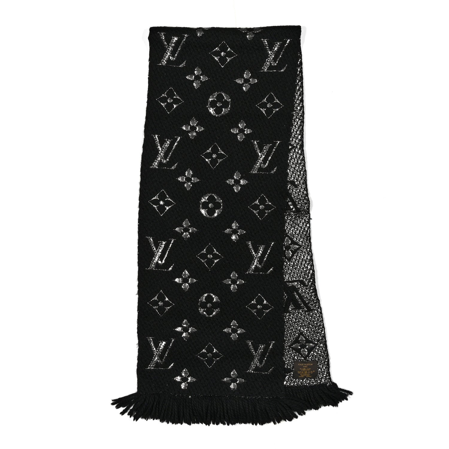 Louis Vuitton Wool Silk Logomania Shine Scarf Black 2 of 4