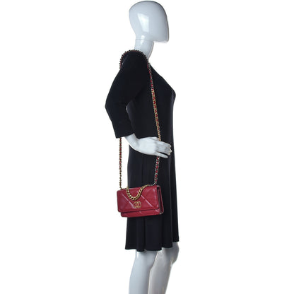 Chanel Goatskin Quilted Chanel 19 Wallet On Chain WOC Red 2 of 15