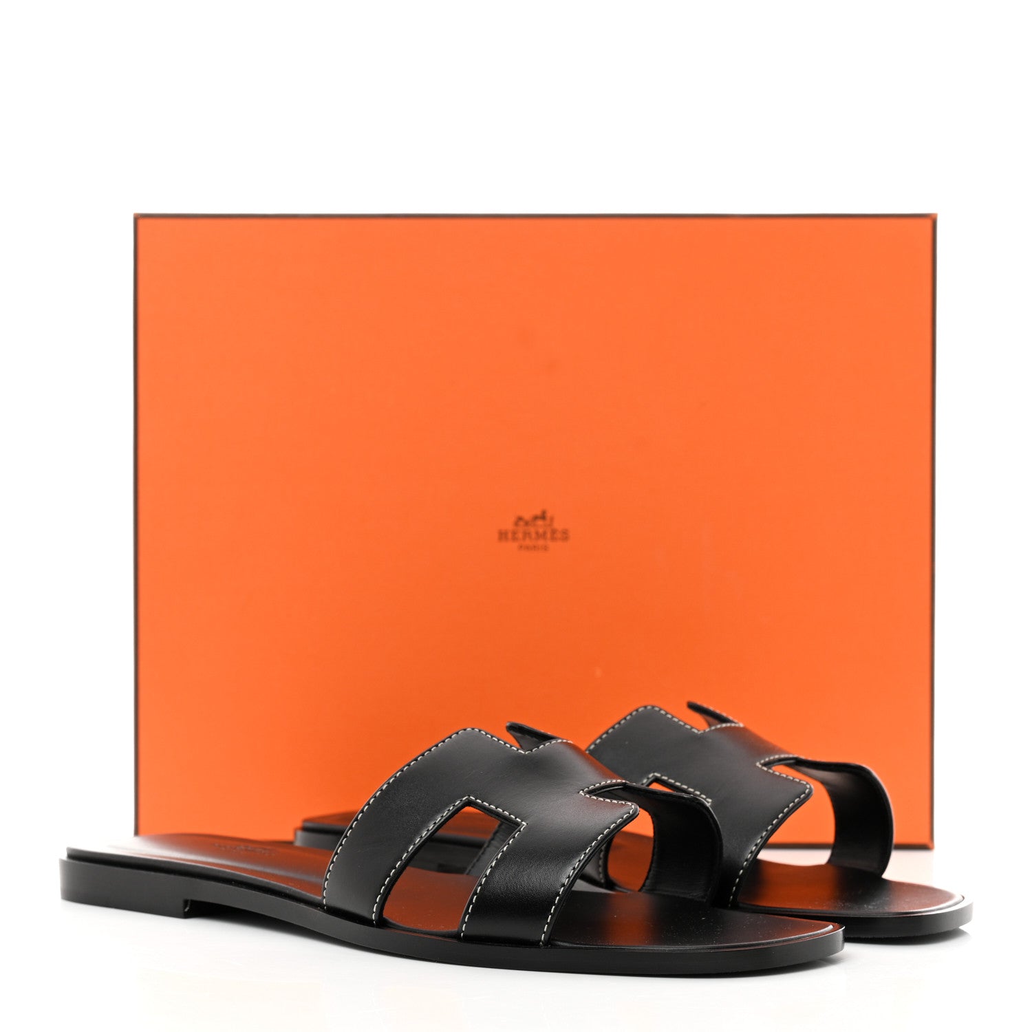Hermes Box Calfskin Oran Sandals 39.5 Black 9 of 9