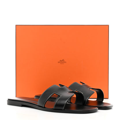 Hermes Box Calfskin Oran Sandals 39.5 Black 9 of 9