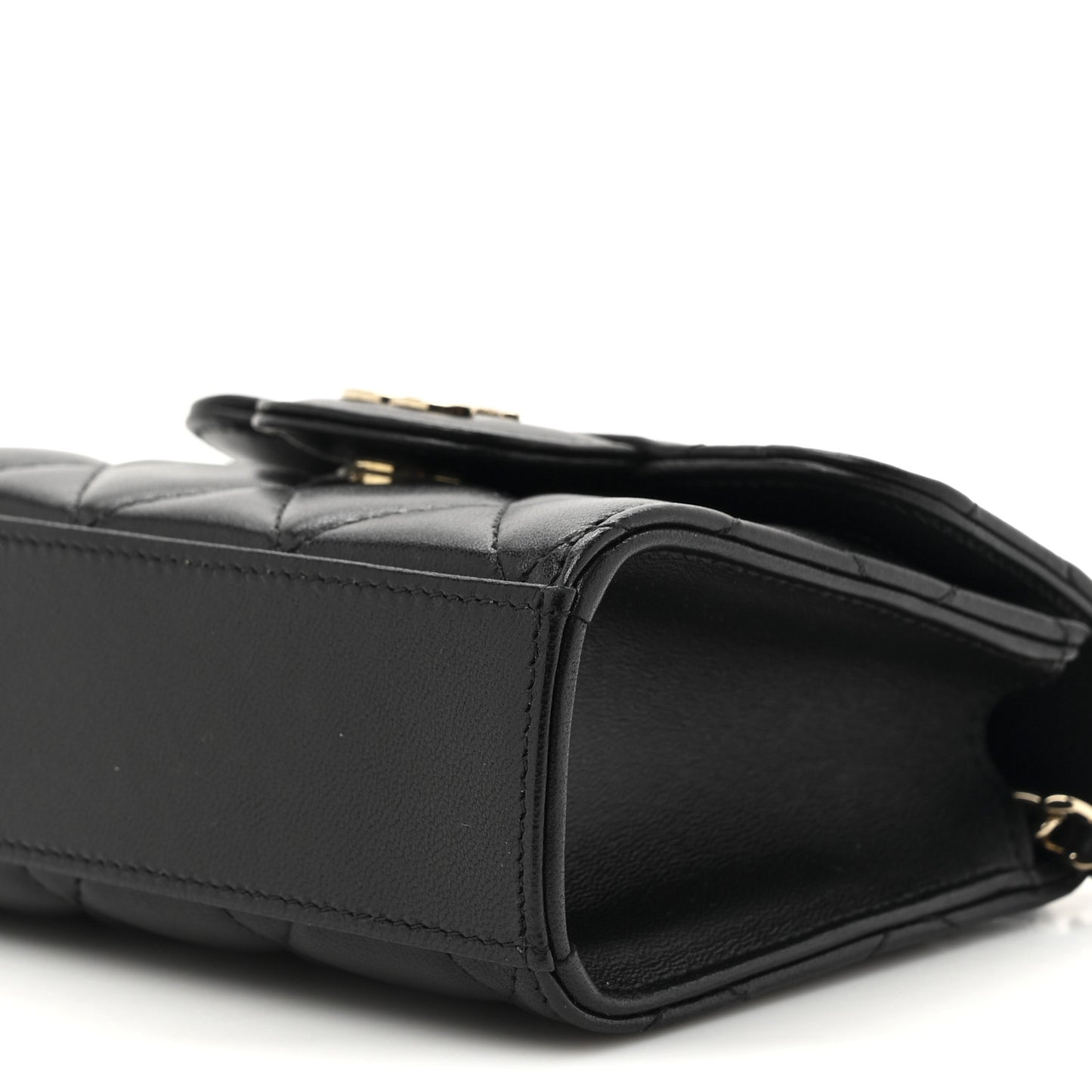Lambskin Quilted Top Handle Flap Clutch With Chain Black