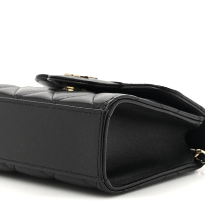Chanel Lambskin Quilted Top Handle Flap Clutch With Chain Black 9 of 11
