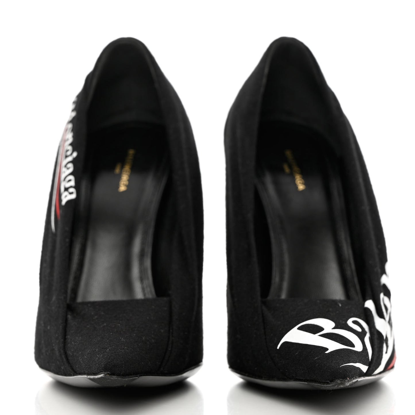 Jersey Crepe Political Campaign Logo Knife 115 Pointed Pumps 38 Black White Rouge