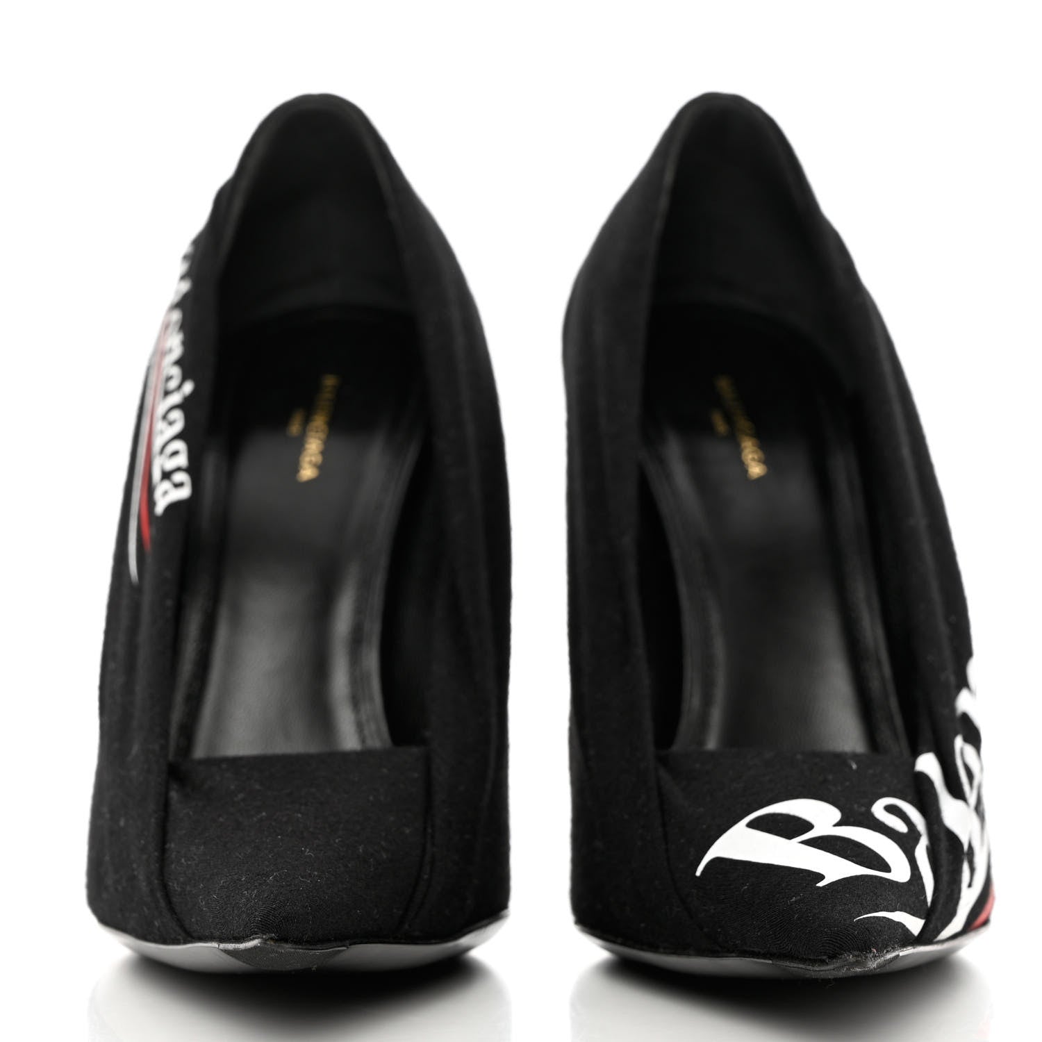 Balenciaga Jersey Crepe Political Campaign Logo Knife 115 Pointed Pumps 38 Black White Rouge 2 of 10
