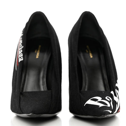 Balenciaga Jersey Crepe Political Campaign Logo Knife 115 Pointed Pumps 38 Black White Rouge 2 of 10