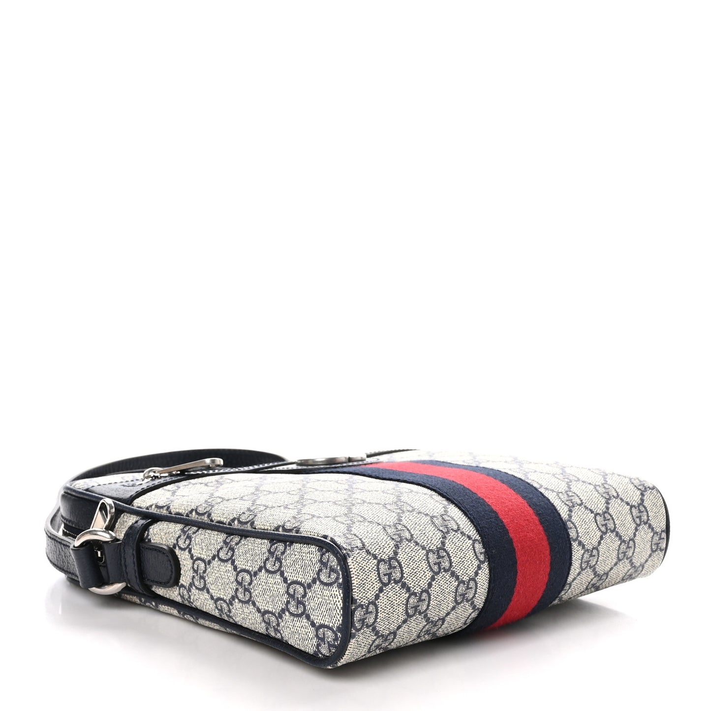 GG Supreme Monogram Textured Dollar Calfskin Web Small Ophidia Messenger Bag Beige Blue