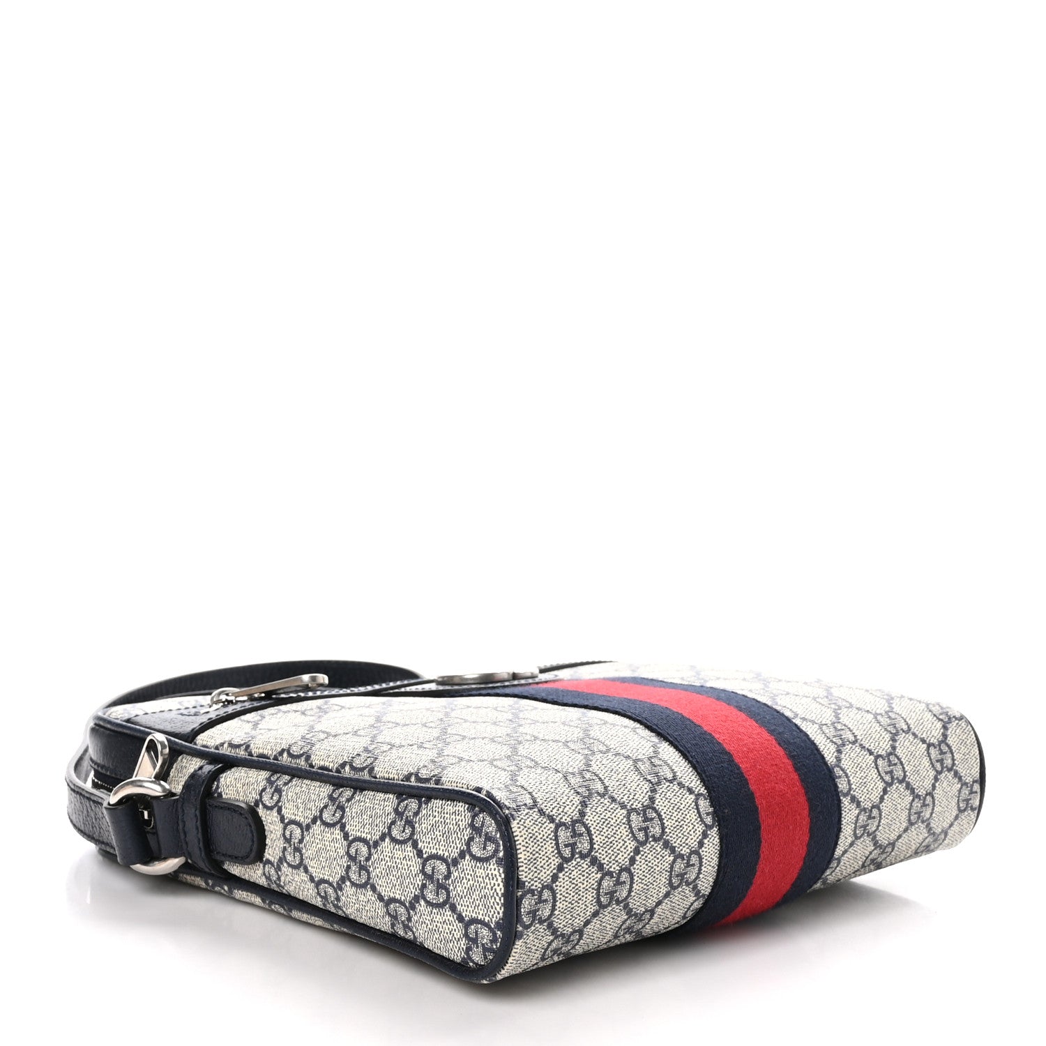 Gucci GG Supreme Monogram Textured Dollar Calfskin Web Small Ophidia Messenger Bag Beige Blue 4 of 9