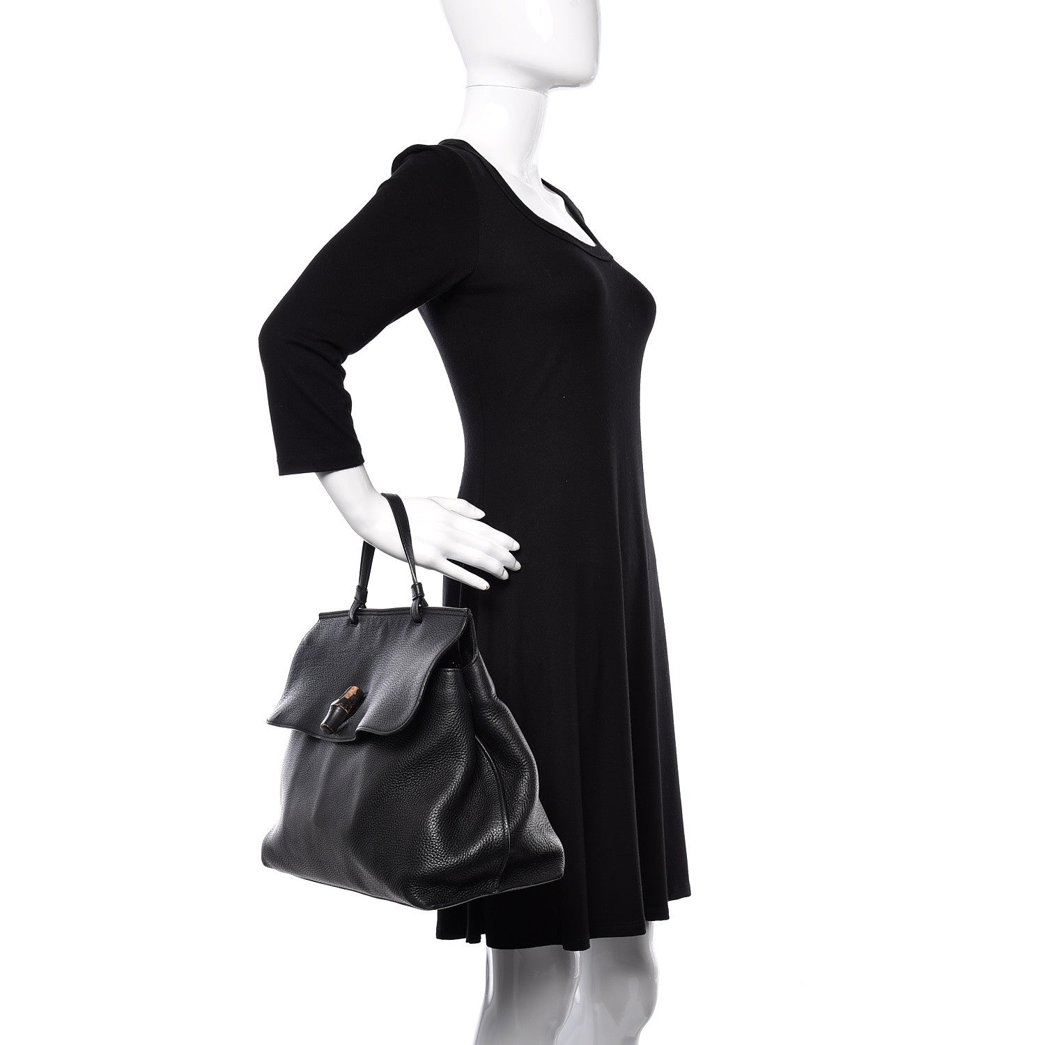 Gucci Pebbled Calfskin Large Bamboo Daily Top Handle Bag Black 2 of 19