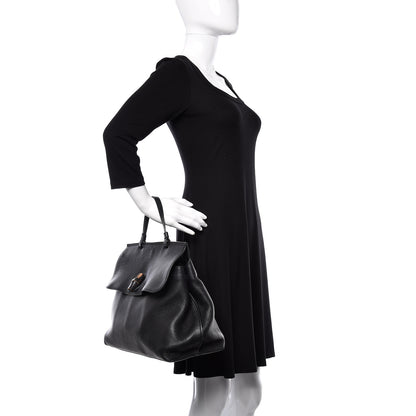 Gucci Pebbled Calfskin Large Bamboo Daily Top Handle Bag Black 2 of 19