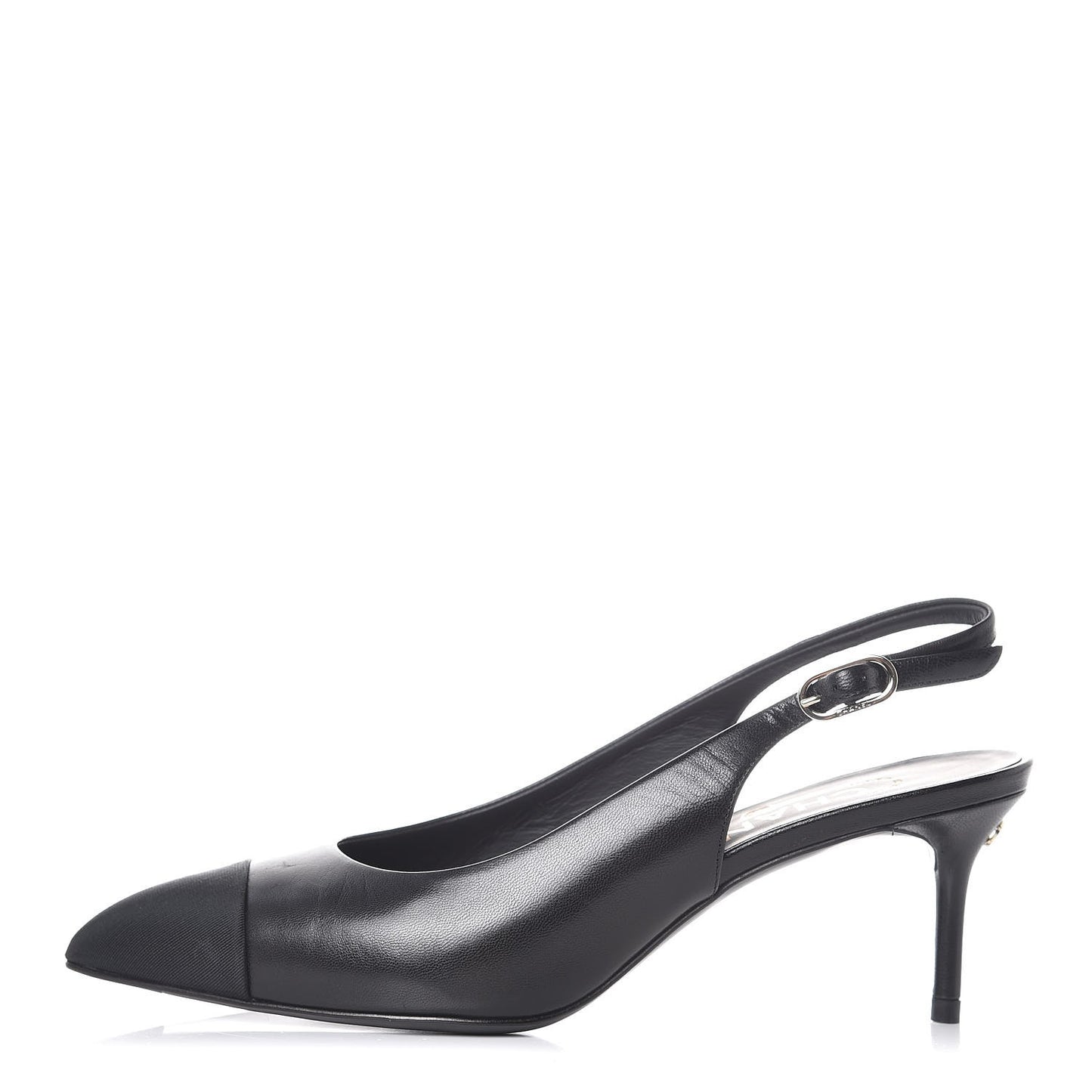 Goatskin Grosgrain Cap Toe CC Slingback Sandals 36.5 Black