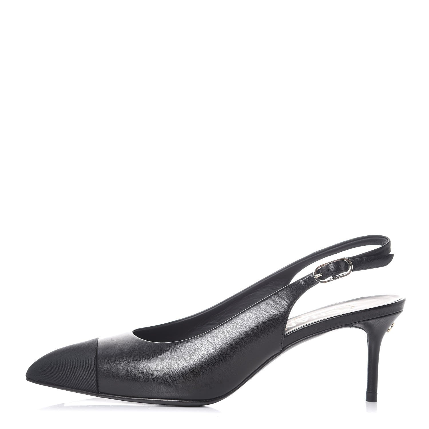 Chanel Goatskin Grosgrain Cap Toe CC Slingback Sandals 36.5 Black 1 of 9