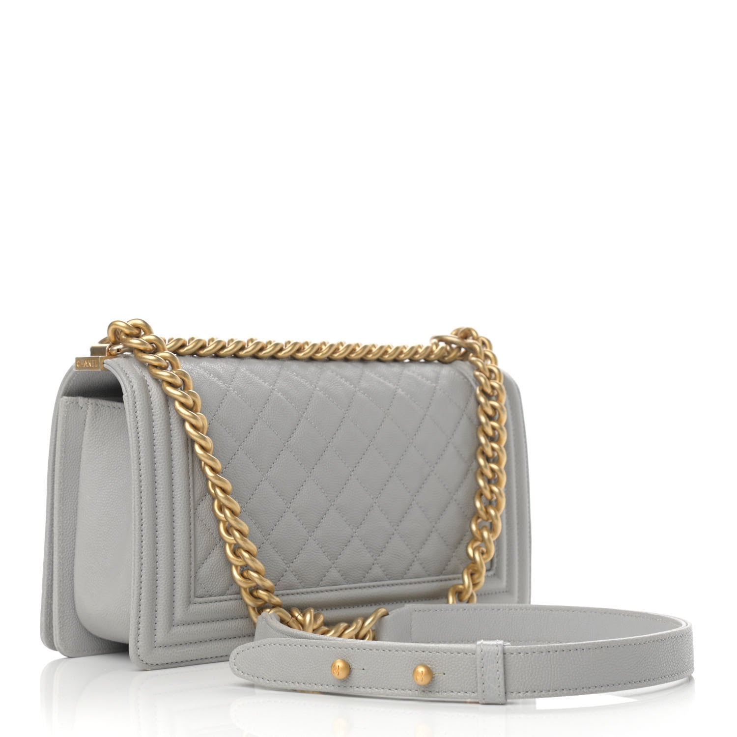 Chanel Caviar Quilted Medium Boy Flap Light Grey 2 of 9