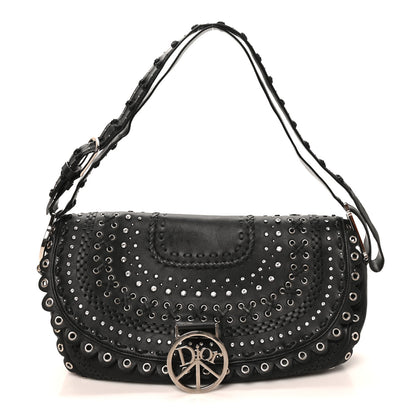 Christian Dior Calfskin Crystal Studded Peace Shoulder Bag Black 1 of 10
